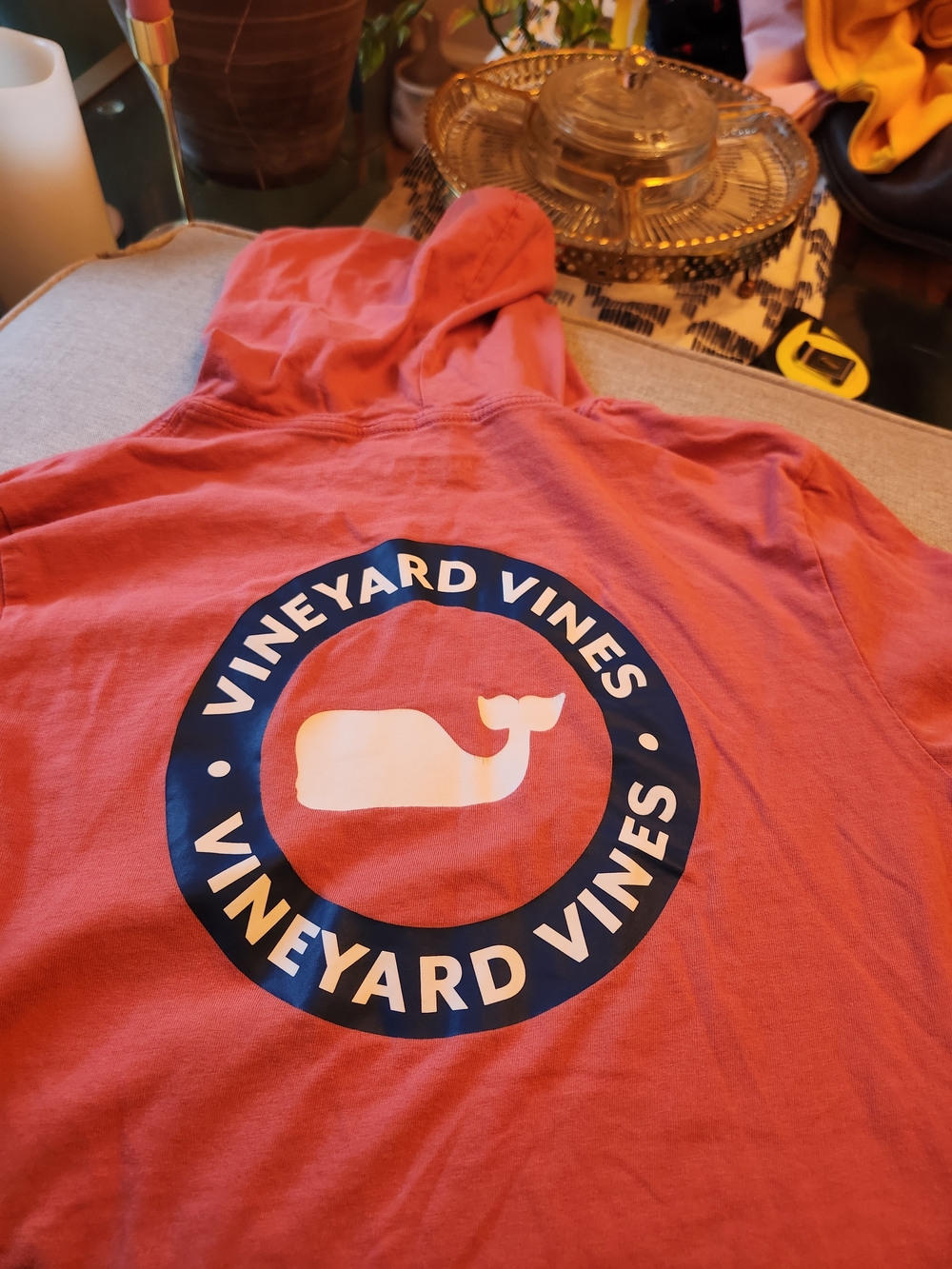Vineyard Vines Red Cotton Hooded Whale Shirt - Small